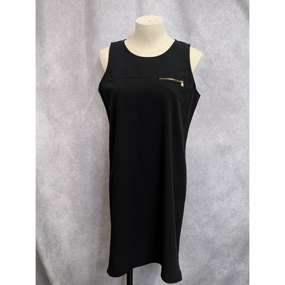 Ann Taylor LOFT Womens Black Sleeveless Shift Dress Gold Zipper Back Size 4